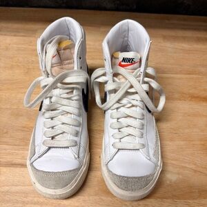 Nike White and Gray Sneakers with Blue Swoosh